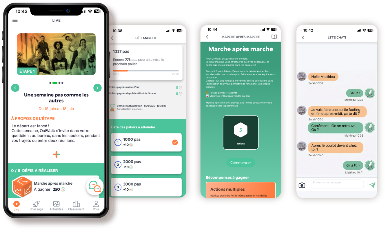 Aperçu de l'application OuiWalk sur smartphone