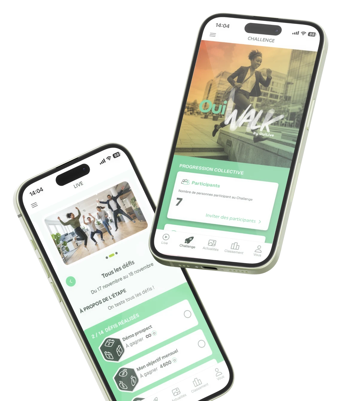 Aperçu de l'application OuiWalk sur smartphone